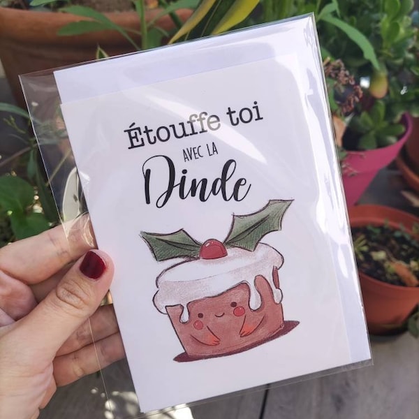 carte de voeux "étouffe toi avec la dinde " idée cadeau Noël