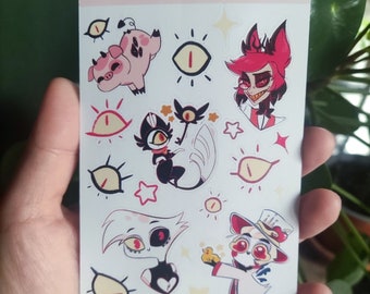 Planche de stickers pour BuJo/ planner/ autocollants mignons / hazbin hotel/ angel dust / adam / Alastor / fat nugget