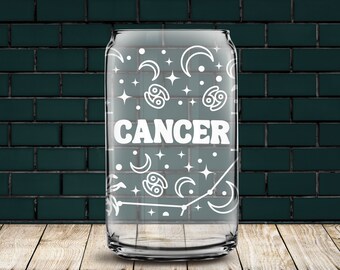 Zodiac Beer Can Glass - CANCER | 16 oz Libbey Beer Can Glass | Zodiac Enthusiast | Coffee lover gift | Custom Gift
