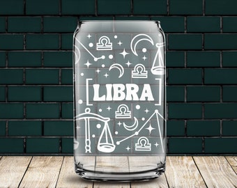 Zodiac Beer Can Glass - LIBRA | 16 oz Libbey Beer Can Glass | Zodiac Enthusiast | Coffee lover gift | Custom Gift