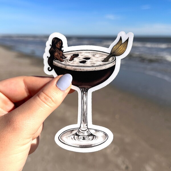 Espresso Martini Mermaid Cocktail Clear Sticker