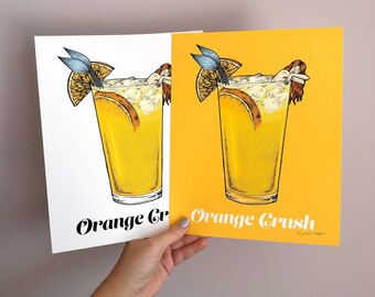 Orange Crush Mermaid Cocktail Illustration Giclee Art Print - 8 x 10 inches