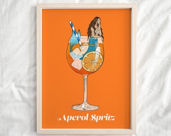 Spritz Mermaid Cocktail Illustration Giclee Art Print