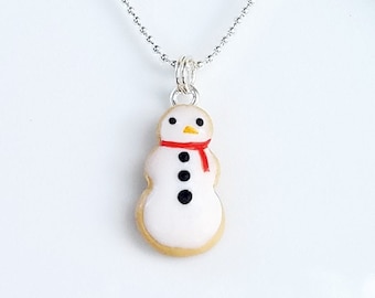Christmas Cookie Scented (or Unscented) Necklace - Snowman Necklace - Miniature Food Jewelry - Gifts for Christmas - Kawaii Jewelry