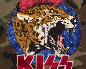 Kiss leopard Camo US Army Jacket with sequin patch