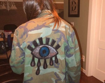 Camo Jacket Sequin Evil Eye patch