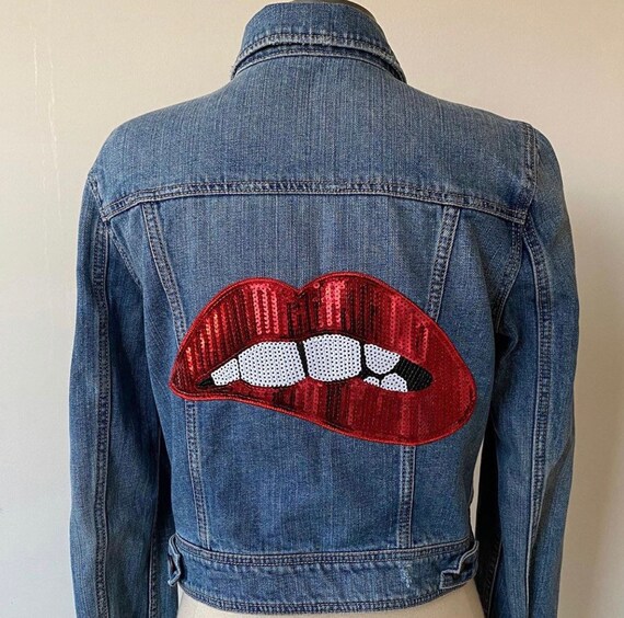 Chaqueta de mezclilla de labios mordida de lentejuelas | Etsy España