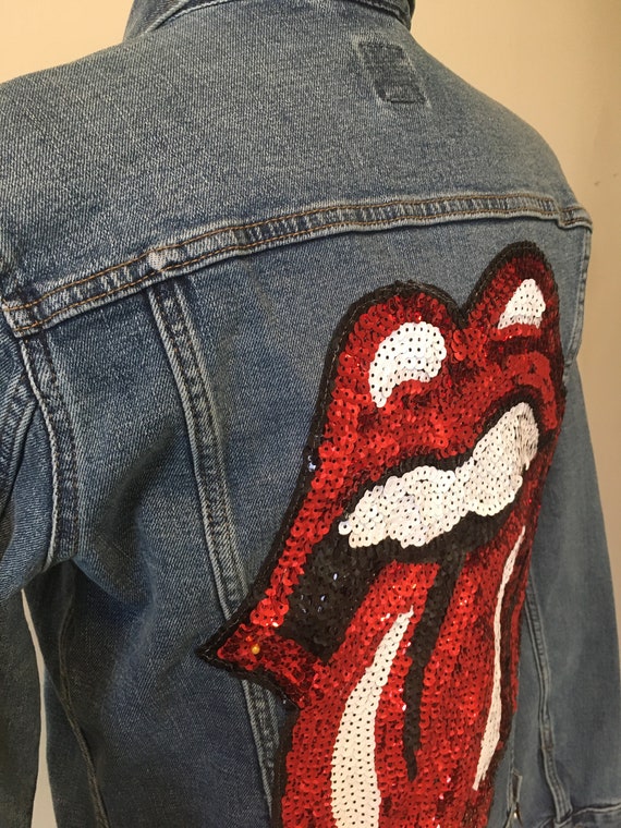 Rolling Stones Inspired Sequin Tongue Patch Denim Jacket - Etsy