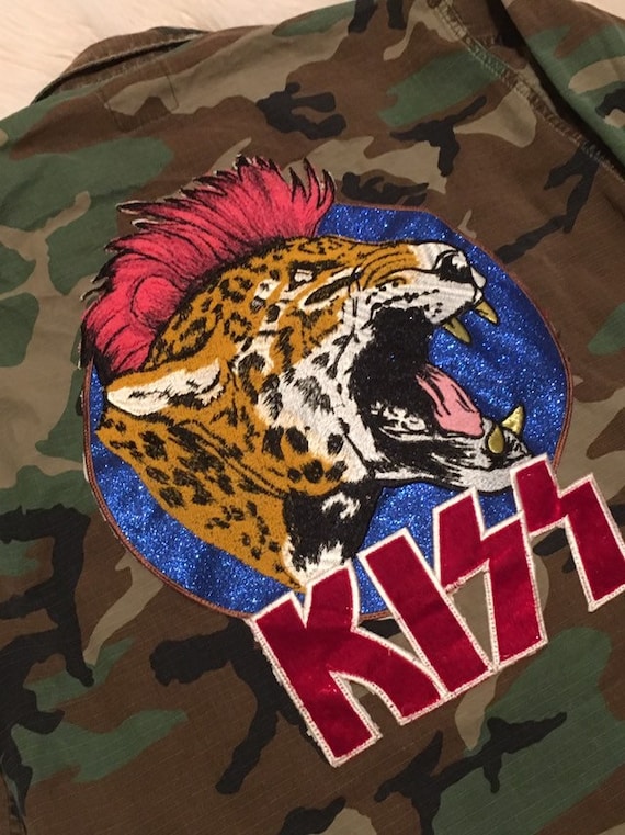 Kiss Leopard Camo US Army Jacket With Sequin Patch 