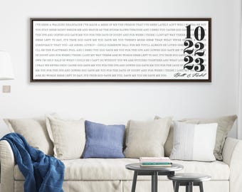 Song Lyrics Wall Art, Personalized Wedding Anniversary Gift, Framed Canvas