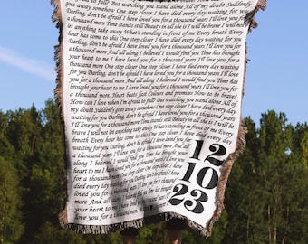 Personalized Song Lyrics Cotton Blanket, Anniversary Gift for Couples