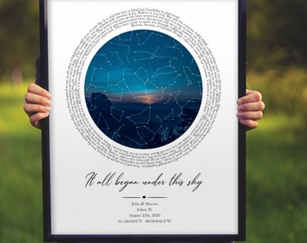 Custom Star Map | 1 Year Anniversary gift for husband |  First Anniversary gift for wife | 1st anniversary gift for couple | Any Song lyrics