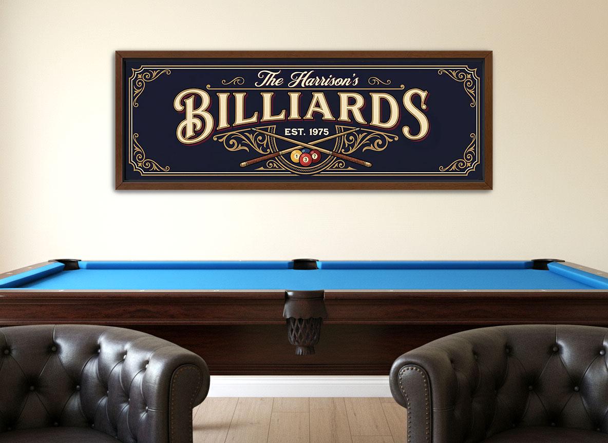 Home Bar Billiards Sign Custom Pool Room Canvas for Recreation Spaces ...