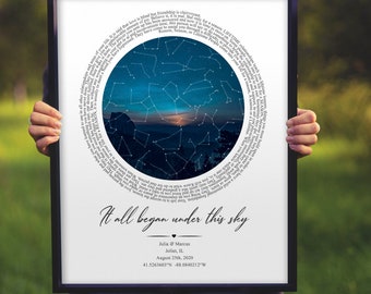 Couples gift | Custom Star Map | Wedding anniversary gift for husband | Personalized gift for wife | Song lyrics wall art | She said yes