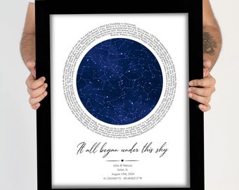 One year anniversary gifts for husband |  Star map | Wedding song lyric art | Couples gift | Personalize gift for wife | Best friend gifts