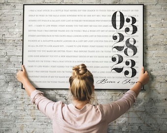 Personalized Song Lyrics Anniversary Canvas Art: Custom Couples Gift