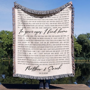 Personalized Woven Lyrics Blanket – Anniversary Gift for Wife, Husband or Couple – Your Song on a Cotton Throw