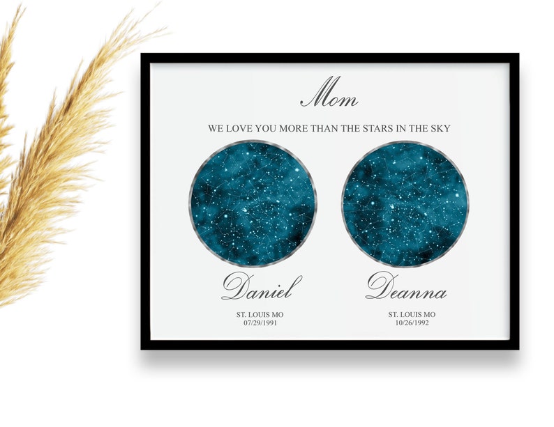 Personalized gifts for mom Custom Star map by date Mom of boys gift Love you mother Mothers day gift from son idea Grandma gift image 3