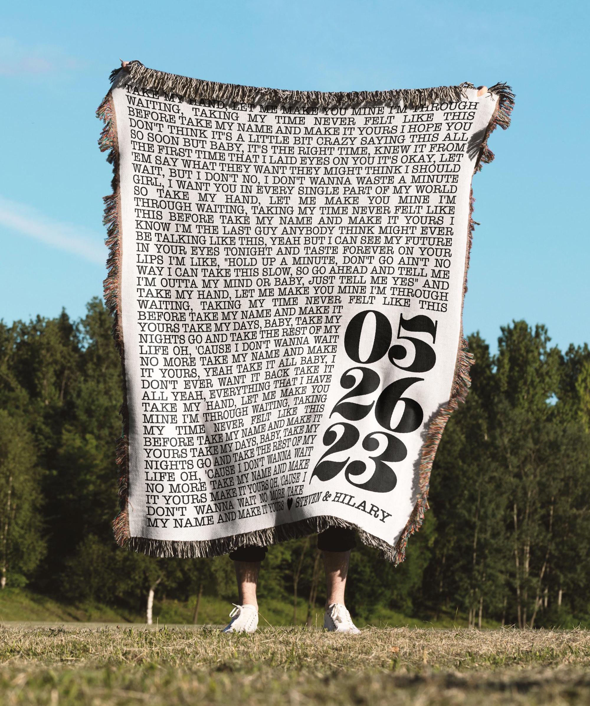 Personalized Song Lyrics Blanket | 2nd Cotton Anniversary Gift for Husband & Wife | Custom Woven Blanket for Couples