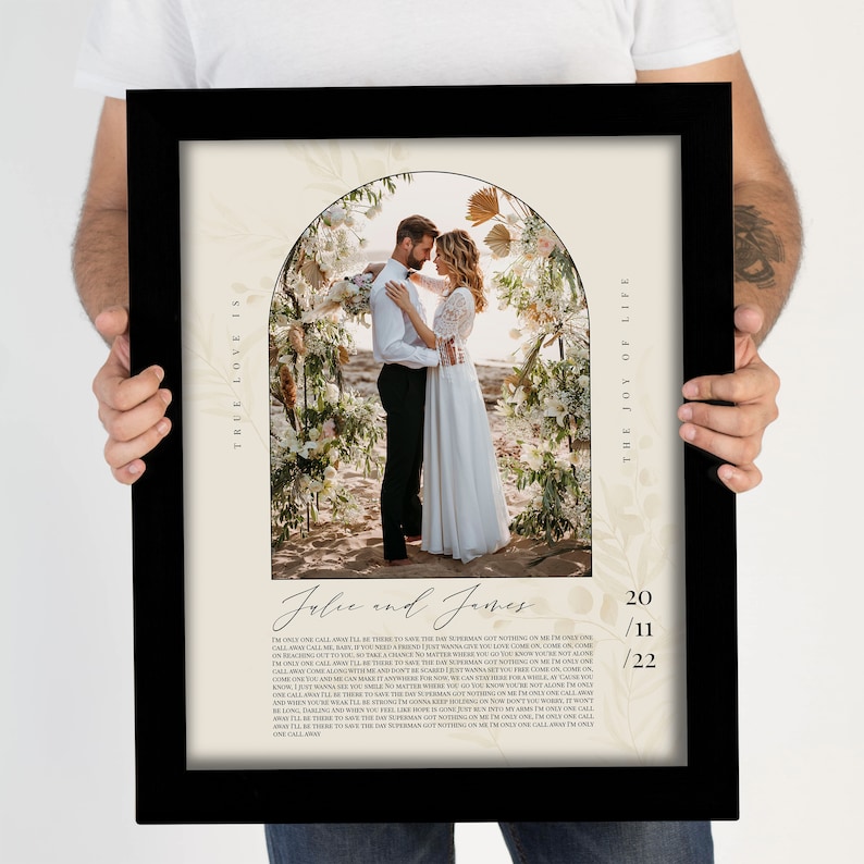 Wedding Song Lyrics Canvas | First Dance Song with Photo | Personalized Anniversary Keepsake for Husband and Wife image 4