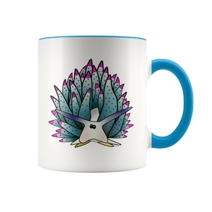 Taza de café con acento de dibujos animados de nudibranquio de hoja de oveja azul, 11 oz, babosa de mar, océano/náutico/vida marina, diseño caprichoso único