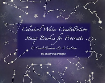 Celestial Water Constellation Stamp Brush Set for Procreate -21 Cosmic Universe Astronomy Brushes-"Sea Stars" -Ocean, River-IPad Digital Art