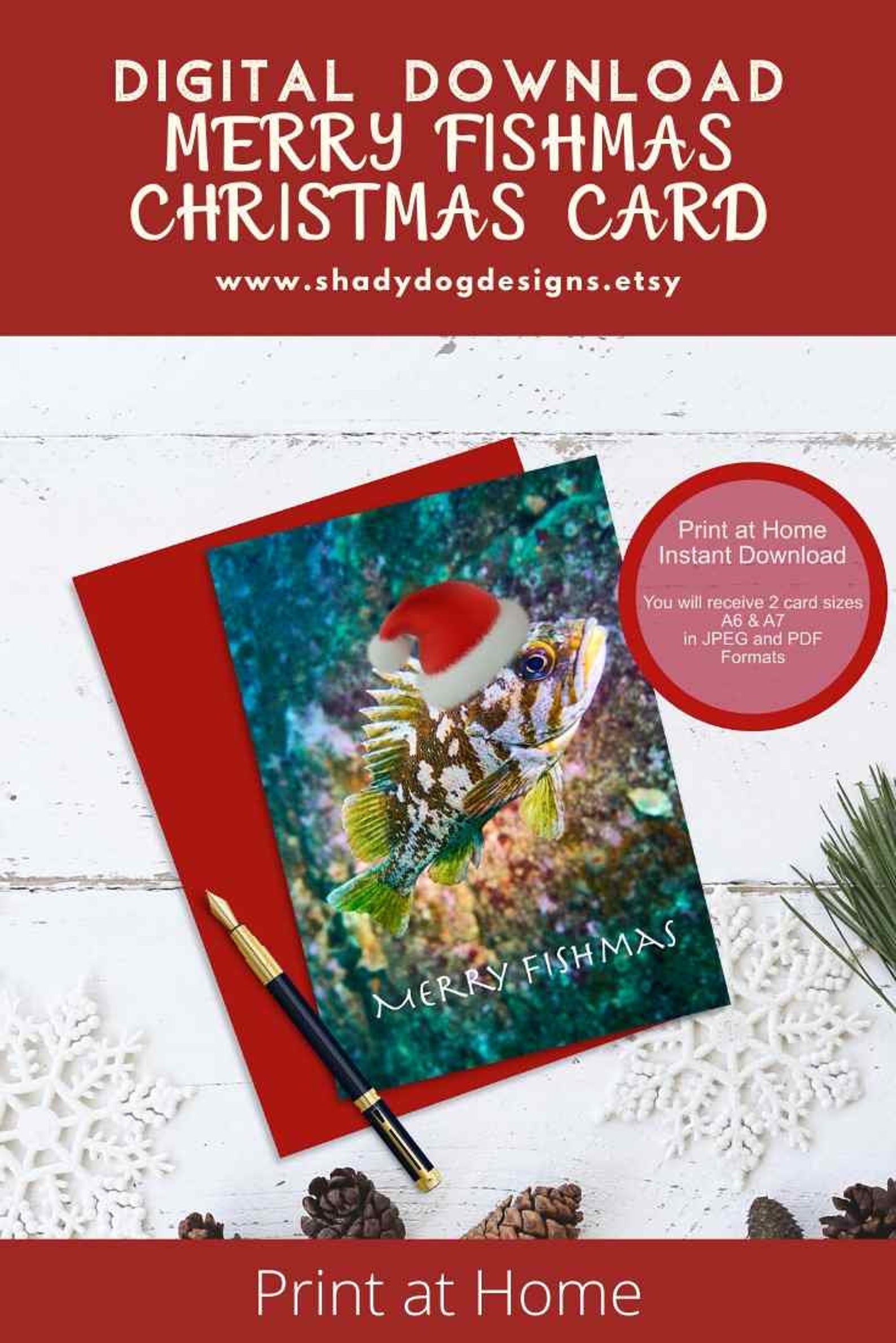 Merry Fishmas Christmas Digital Download Printable Card Etsy