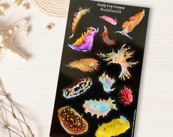 Nudibranch Photo Sticker Sheet: 13 Sea Slug Vinyl Decals, Marine Biology Gift