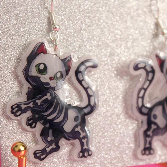ONEFINITY Orecchini Gatto Scheletro - Argento Sterling 925 - Gioielli Gotici Per Amanti Dei Gatti - Regalo Con Panno E Confezione