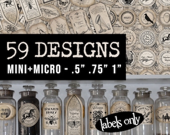 59 Mini Apothecary Potion Labels - Master MICRO Set (.5" .75" 1")  |  Halloween Potion Bottle Label  |  Digital Download