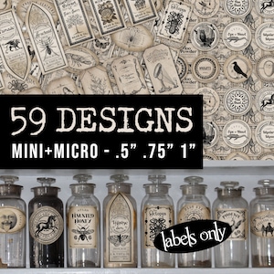 59 Mini Apothecary Potion Labels - Master MICRO Set (.5&quot; .75&quot; 1&quot;)  |  Halloween Potion Bottle Label  |  Digital Download