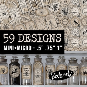 59 Mini Apothecary Potion Labels - Master MICRO Set (.5" .75" 1")  |  Halloween Potion Bottle Label  |  Digital Download