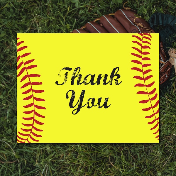 Printable Softball Thank You Card  |  Blank Interior  |  Printable Digital Download   |  4.25x5.5" A2