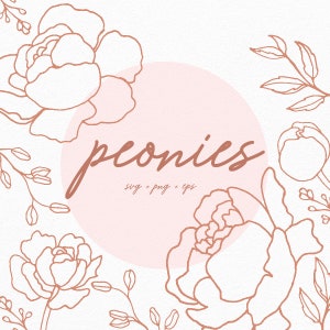 Handgezeichnete Linie Kunst Pfingstrose Blume und Blätter Blumen SVG + PNG + EPS Datei |  36 Vektordateien (12 Elemente)