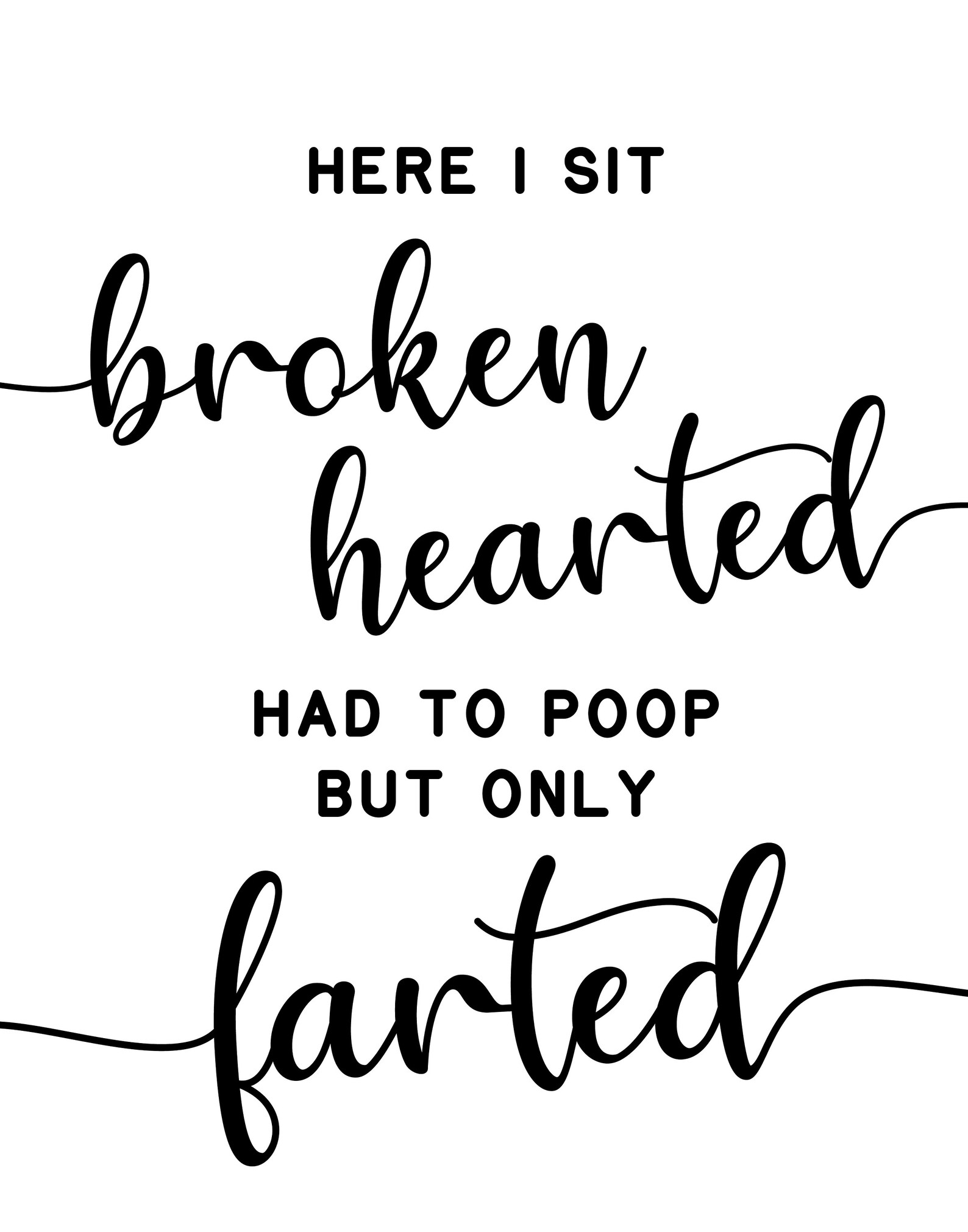 Here I Sit Brokenhearted Printable Bathroom Sign 3 Sizes | Etsy