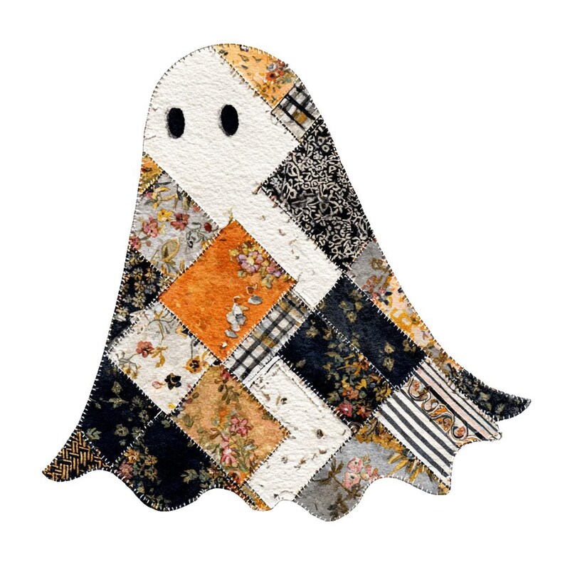 Patchwork Halloween Ghost Clipart PNG | Preppy, Whimsy | .png File With ...