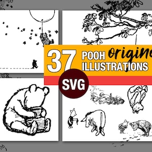 オリジナルのクラシックなくまのプーさんのイラスト アート 1926 SVG | 37 ファイル A.A. ミルンのために E.H. シェパードが描いた絵