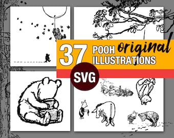 Original Classic Winnie the Pooh Illustrations Art 1926 SVG  |  37 Files Drawings by E.H. Shepard for A.A. Milne