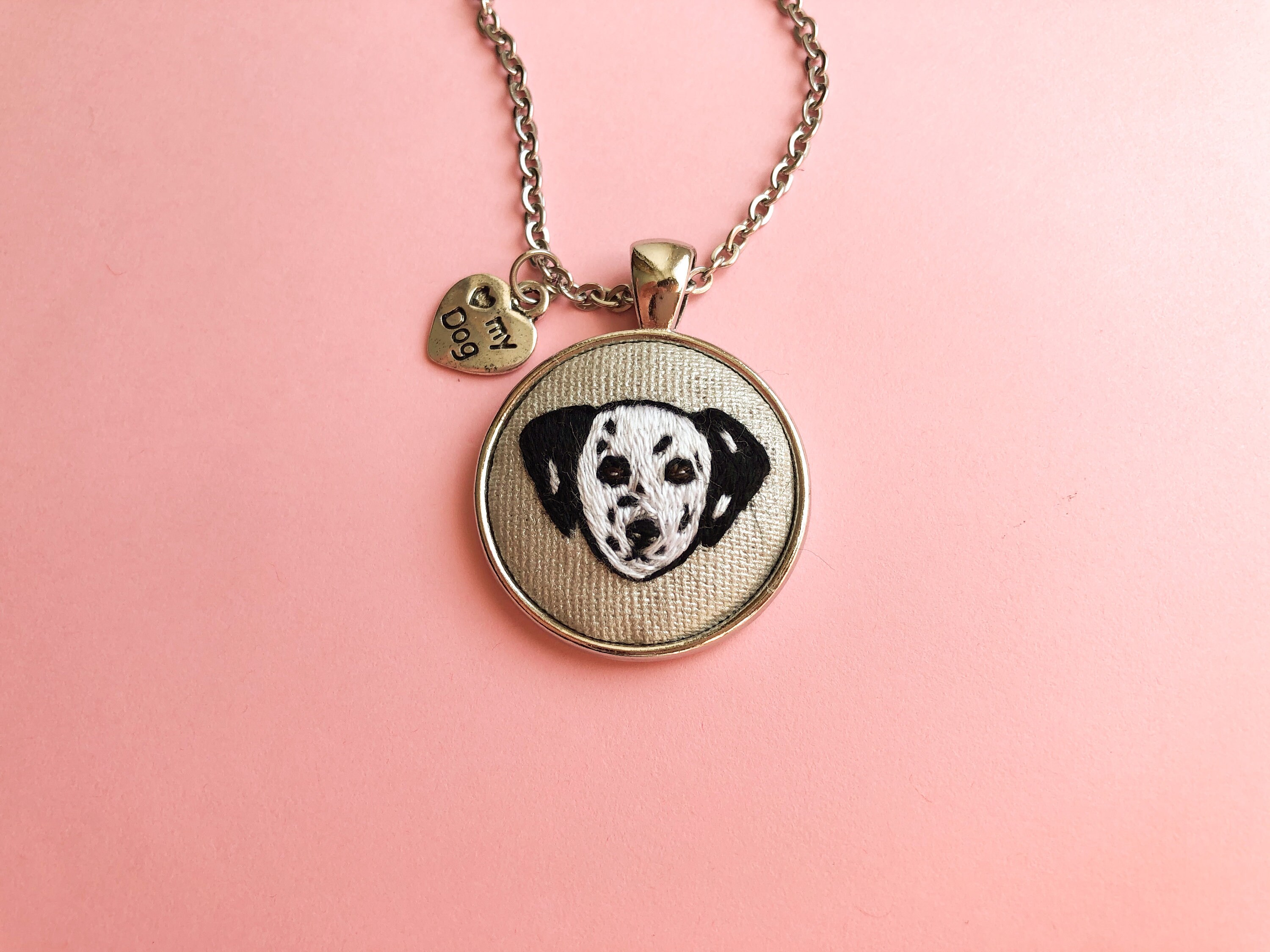 Dalmatian dog embroidery necklace  etsy