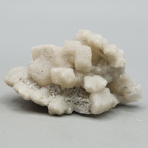 Frosted Druzy Quartz on Pseudo-Cubic Calcite – Sparkling White Cluster from Mexico