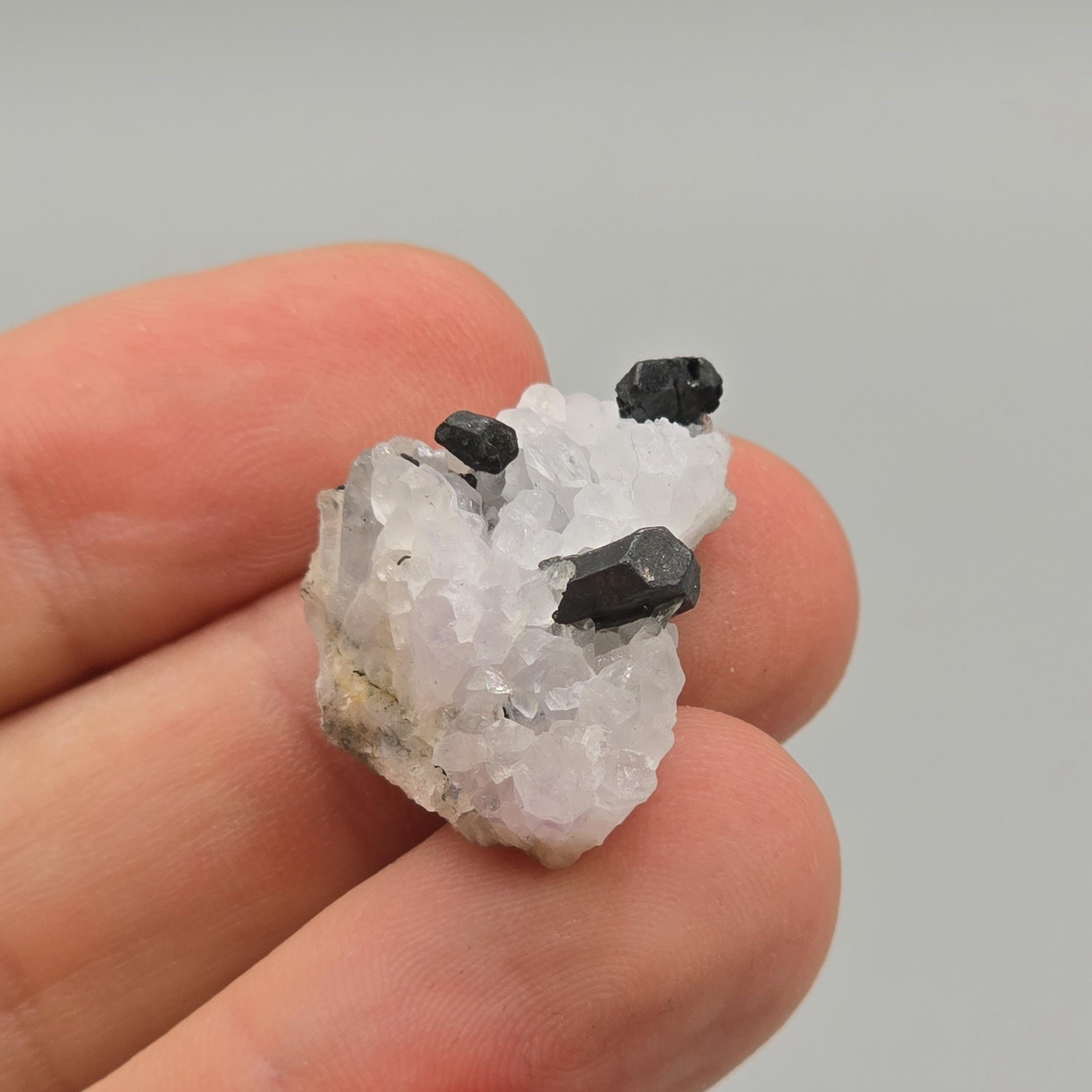 石英マトリックス上のアカンサイト結晶 – メキシコ、グアナファト州