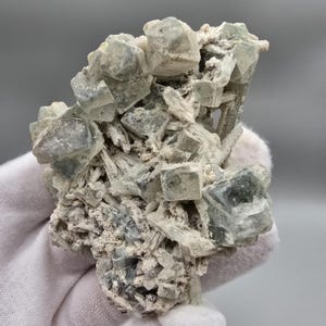Green Fluorite Cubes with Vanadium Aquamarine Beryl on Matrix – Nasarawa-Egon, Nigeria – 129 g