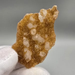 Frosted Flakes Calcite on Orange Druzy Quartz from Mexico – 6.21 g