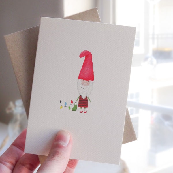 Cute Christmas Card, Little Elf Christmas Greeting Card, Christmas Elf Card, Folded Blank Holiday Card, Tiny Christmas Elf With Beard Card.
