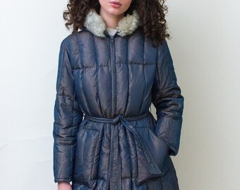 80s Iridescent Down Puffer Coat / Vintage Metallic Duotone Jacket