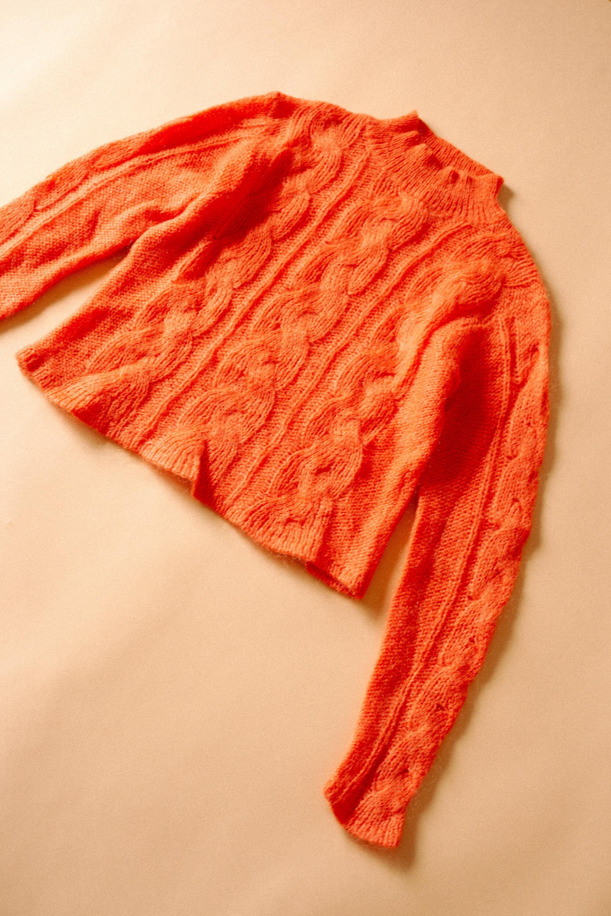 80s Vintage Orange Mohair Cableknit Sweater