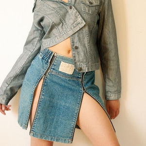 00s Vintage Denim Zip Panel Mini Skirt