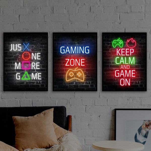 Set of 3 Neon Gaming Wall Poster, Digital Print Wall Art, Game Room Decor, Boys Teen  Room, Gamer Gift, Video Game Posters, Gaming Printable