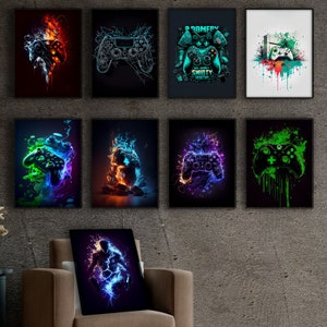 Set of 9 Cool Gaming Posters, Video Game Print, Printable Gaming wall Art, Gamer Gift, Boys Kids Teen Room Canvas Decor, Digital Download