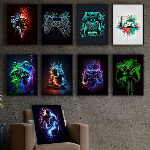 Set of 9 Cool Gaming Posters, Video Game Print, Printable Gaming wall Art, Gamer Gift, Boys Kids Teen Room Canvas Decor, Digital Download